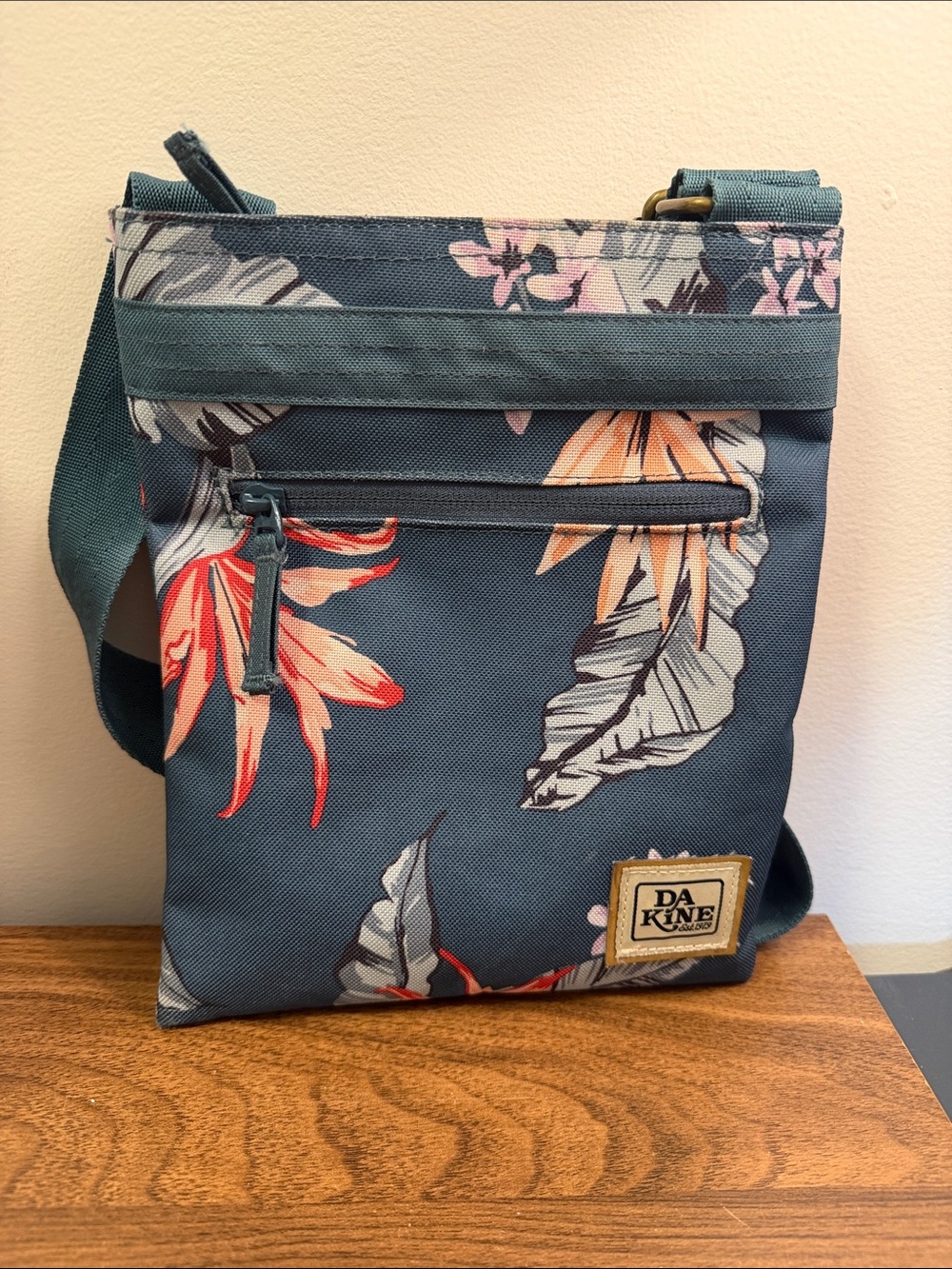 Dakine Teal Crossbody Bag with Coral Floral Accents